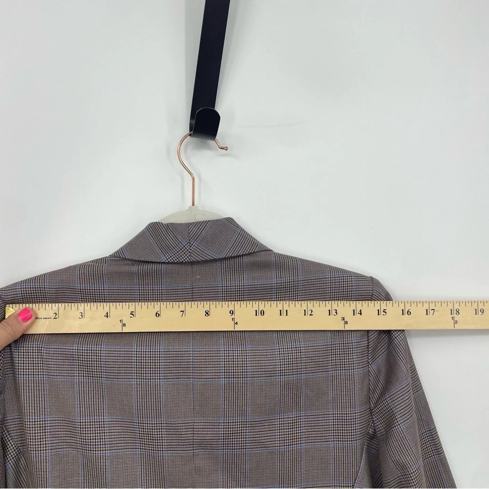 WAYF Goodwin‎ single breasted 1 Button Blazer Jacket check brown blue Sz S